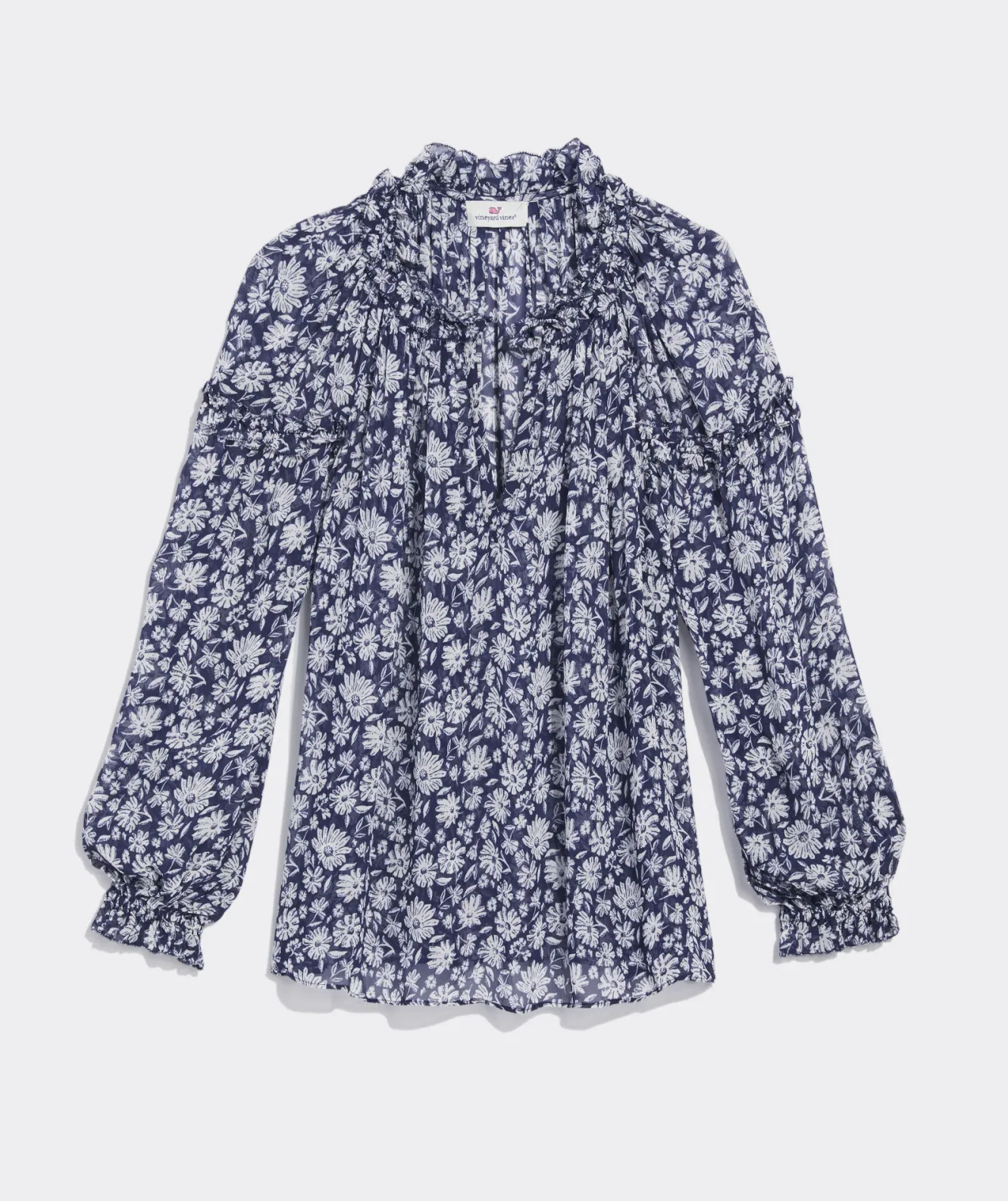 Vineyard Vines Harbor Seersucker Grid Print Ruffle Popover< Shirts & Tops