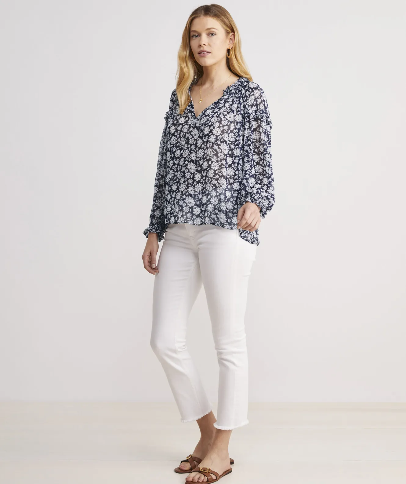 Vineyard Vines Harbor Seersucker Grid Print Ruffle Popover< Shirts & Tops