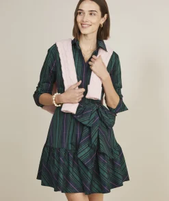 Vineyard Vines Taffeta Tie-Waist Blackwatch Shirtdress< Dresses & Skirts