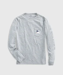 Vineyard Vines Watercolor Snowman Whale Long-Sleeve Pocket Tee< Tees